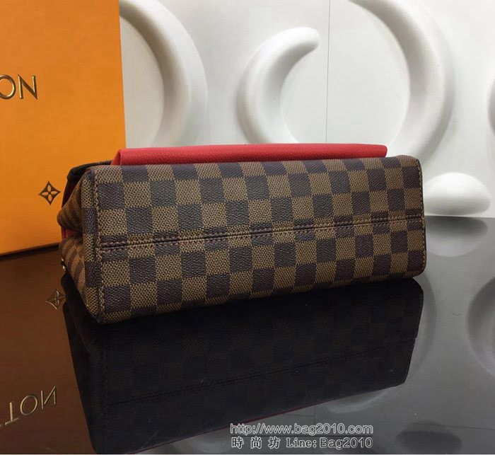 路易威登LV 頂級原單 N40110紅 SAINT PLACIDE手袋 Damier Ebène帆布 搭配小牛皮和優雅褶 金色鏈條單肩斜挎包  YDH2523